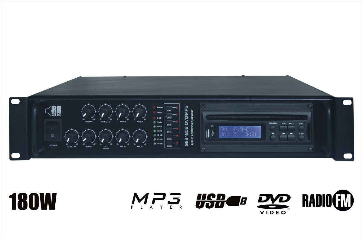 RH Sound SE-2180B/DVD - wzmacniacz radiowęzłowy 100V