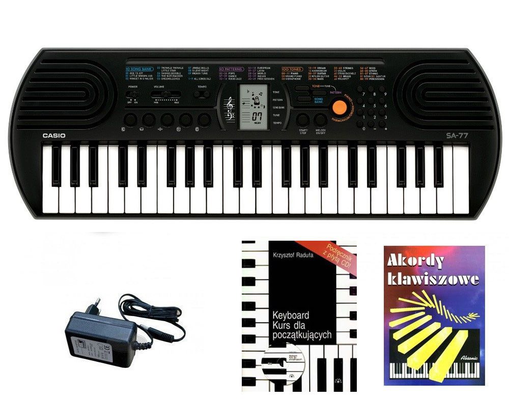 Casio SA-77 - keyboard + zasilacz + książeczki + kurs CD
