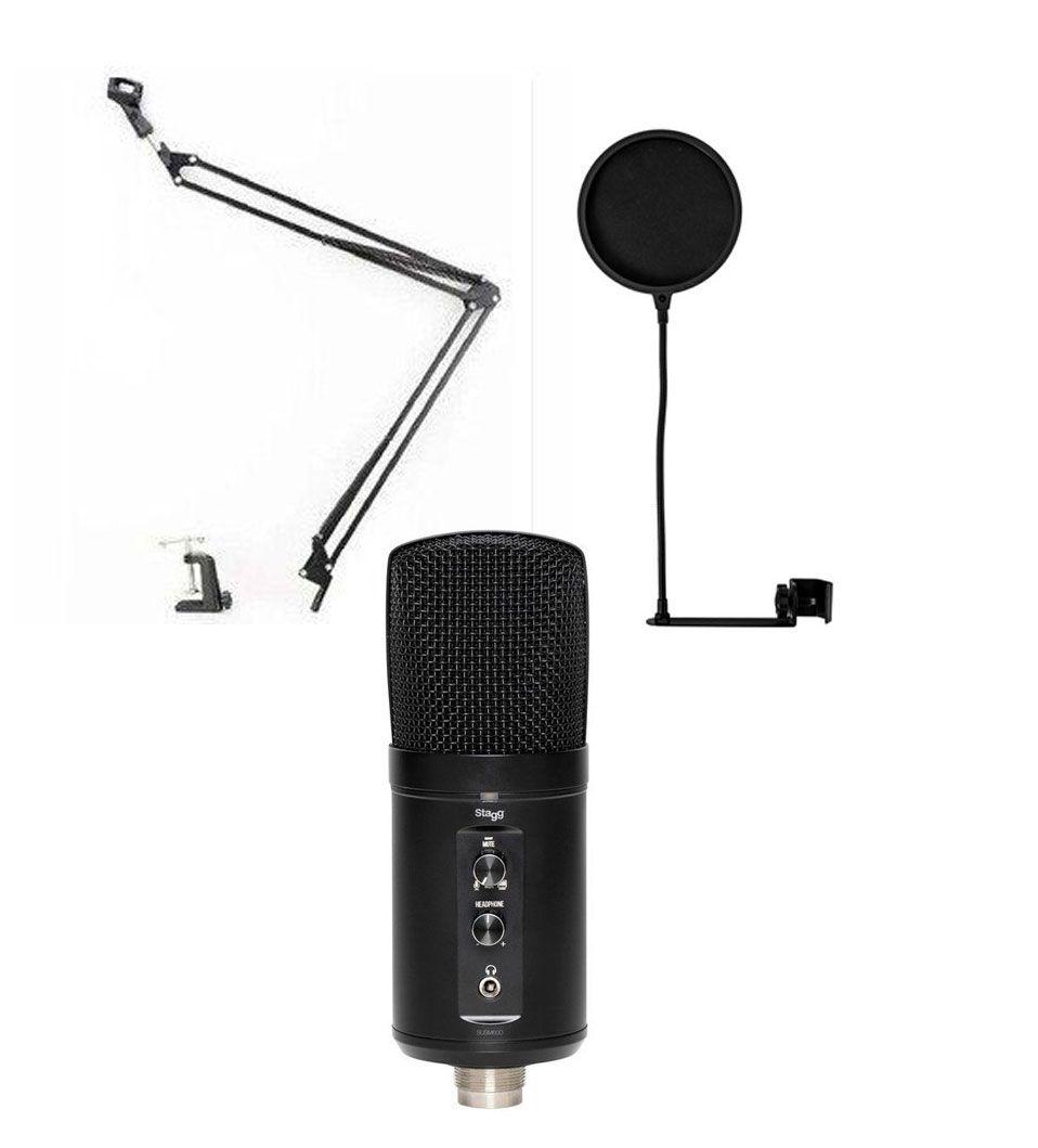Stagg SUSM60D - mikrofon pojemnościowy USB + statyw + pop filtr