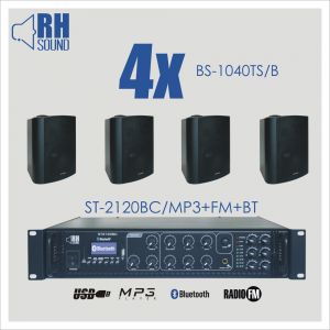 RH SOUND ST-2120BC/MP3+FM+BT + 4x BS-1040TS/B - Zestaw Nagłośnienia naściennego