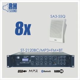 RH SOUND ST-2120BC/MP3+FM+BT + 8x SA3-55Q - Zestaw Nagłośnienia naściennego
