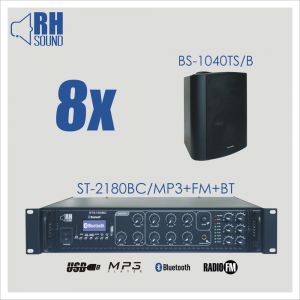 RH SOUND ST-2180BC/MP3+FM+BT + 8x BS-1040TS/B - Zestaw nagłośnienia naściennego