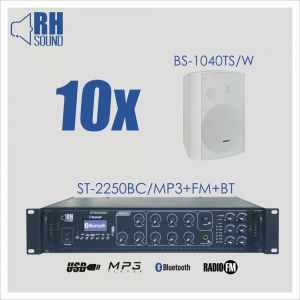 RH SOUND ST-2250BC/MP3+FM+BT + 10x BS-1040TS/W - Zestaw nagłośnienia naściennego