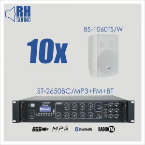 RH SOUND ST-2650BC/MP3+FM+BT + 10x BS-1060TS/W - Zestaw nagłośnienia naściennego