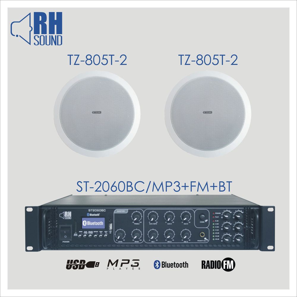 RH SOUND ST-2060BC/MP3+FM+BT + 2x TZ-805T-2 - Zestaw nagłośnienia sufitowego