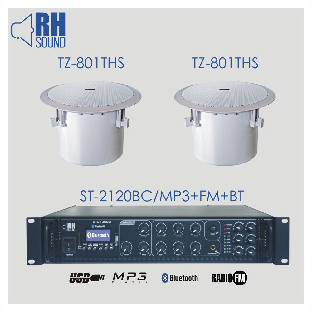 RH SOUND ST-2120BC/MP3+FM+BT + 2x TZ-801THS - Zestaw nagłośnienia sufitowego