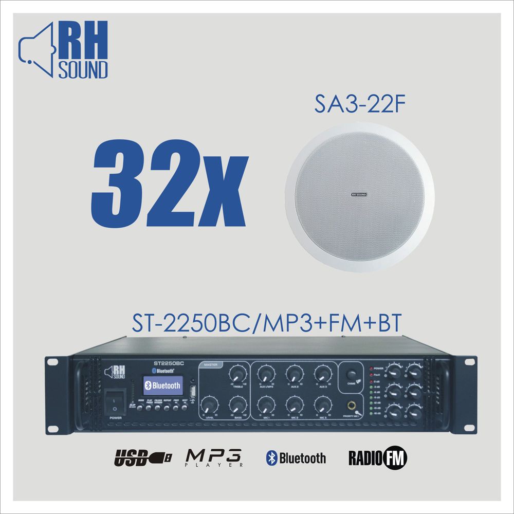 RH SOUND ST-2250BC/MP3+FM+BT + 32x SA3-22F - Zestaw nagłośnienia sufitowego