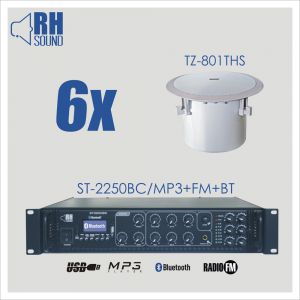 RH SOUND ST-2250BC/MP3+FM+BT + 6x TZ-801THS - Zestaw nagłośnienia sufitowego