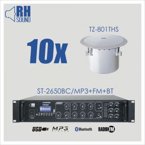 RH SOUND ST-2650BC/MP3+FM+BT + 10x TZ-801THS - Zestaw nagłośnienia sufitowego