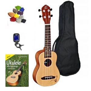 ORTEGA RU5-SO - Ukulele sopranowe + tuner + książka + kostka + pokrowiec