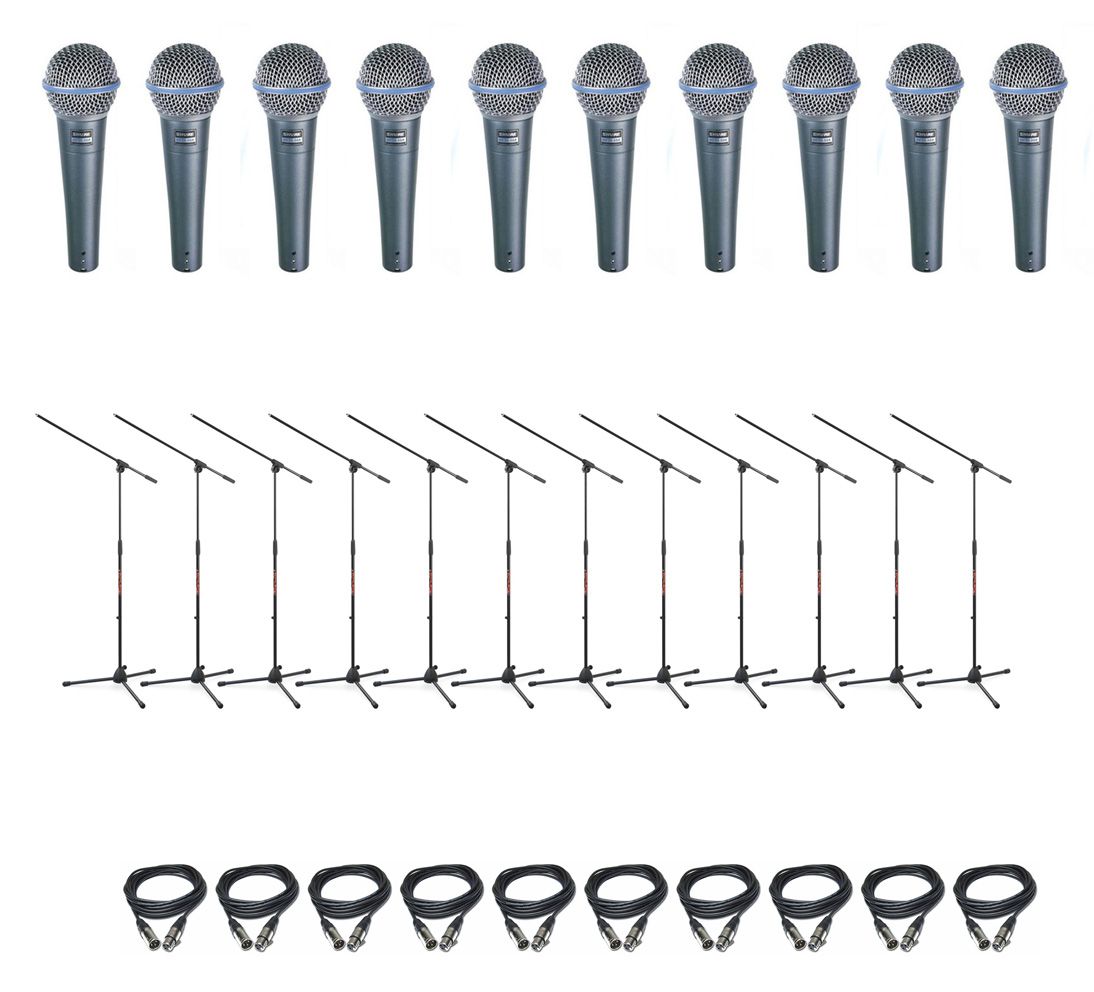 Shure Beta 58A - zestaw 10 mikrofonów + statywy + kable