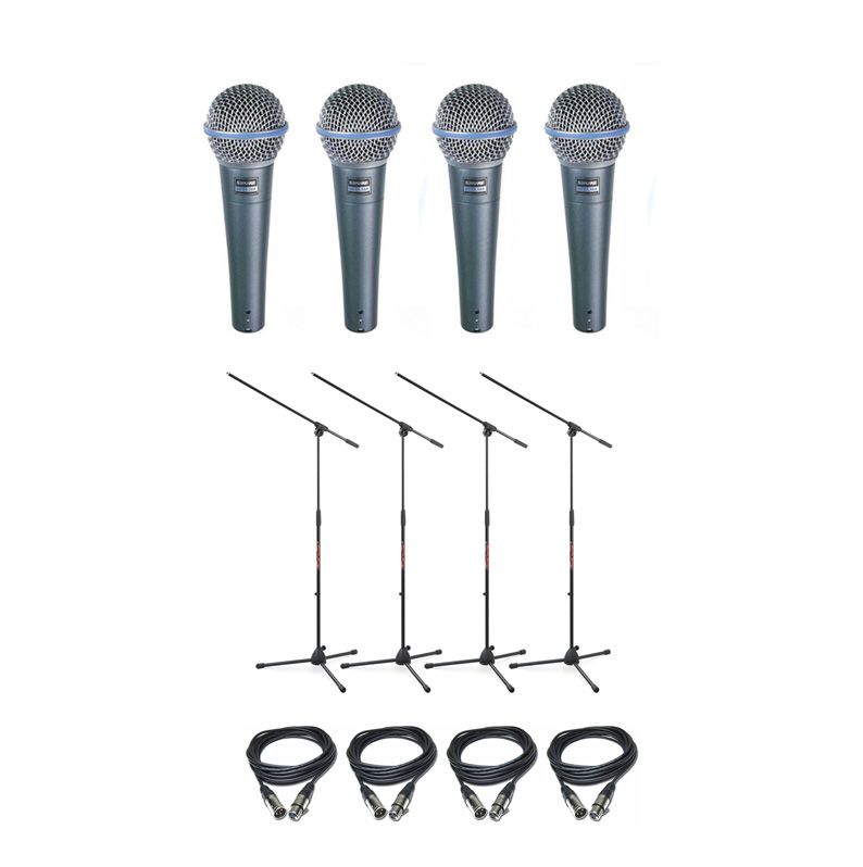 Shure Beta 58A - zestaw 4 mikrofonów + statywy + kable