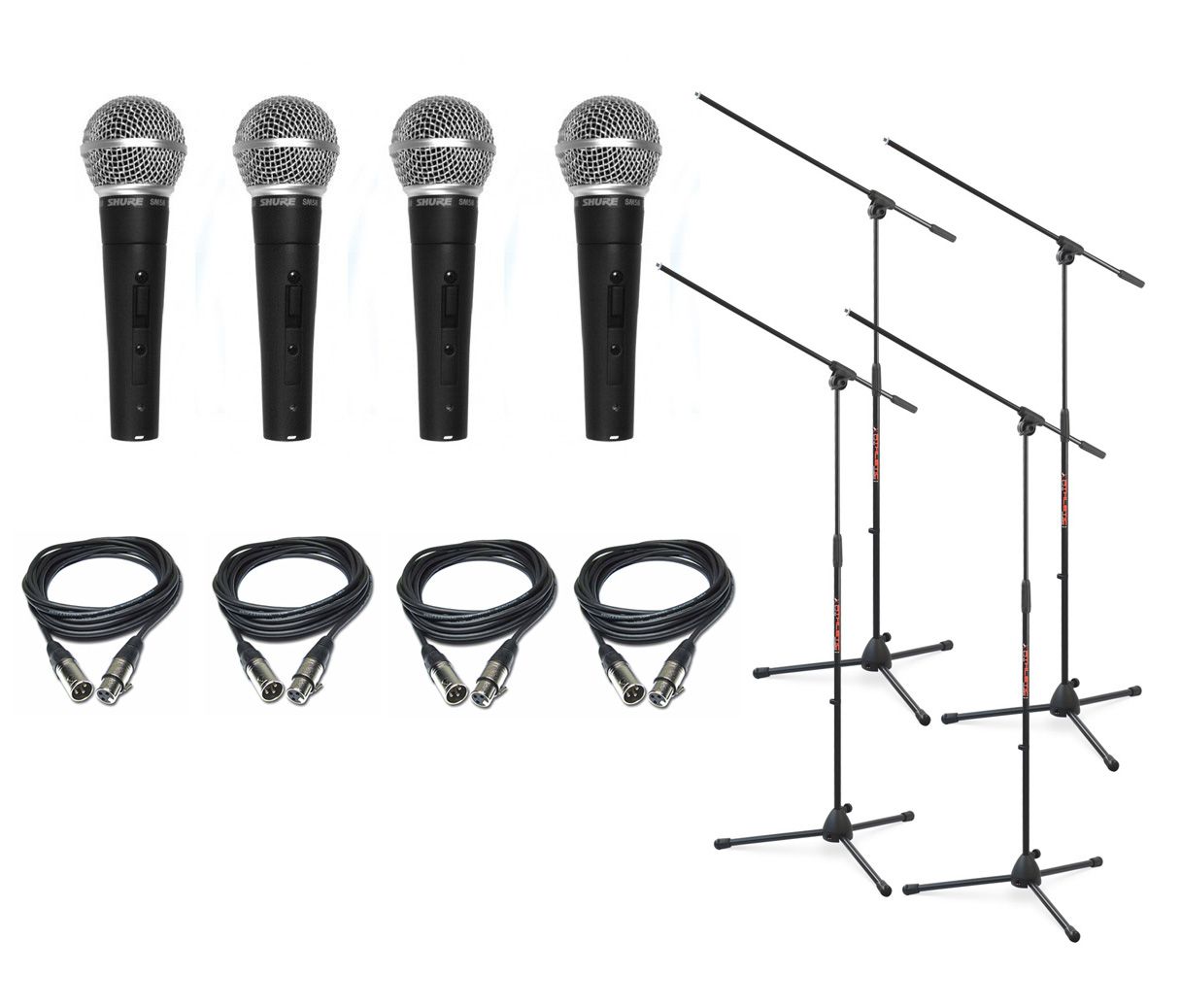 Shure SM 58 SE - zestaw 4 mikrofonów + 4 statywy