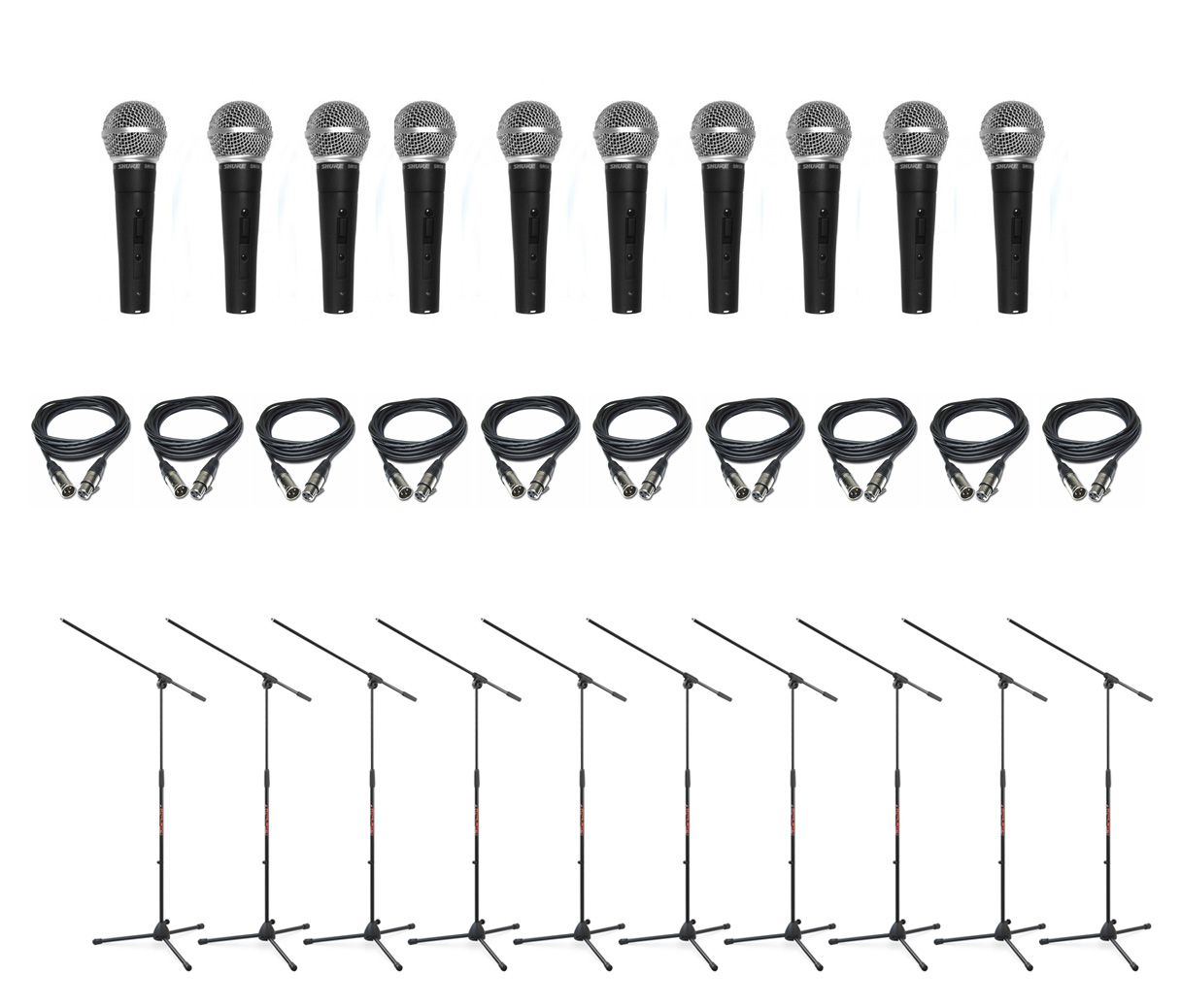 Shure SM 58 SE - zestaw 10 mikrofonów + 10 statywów