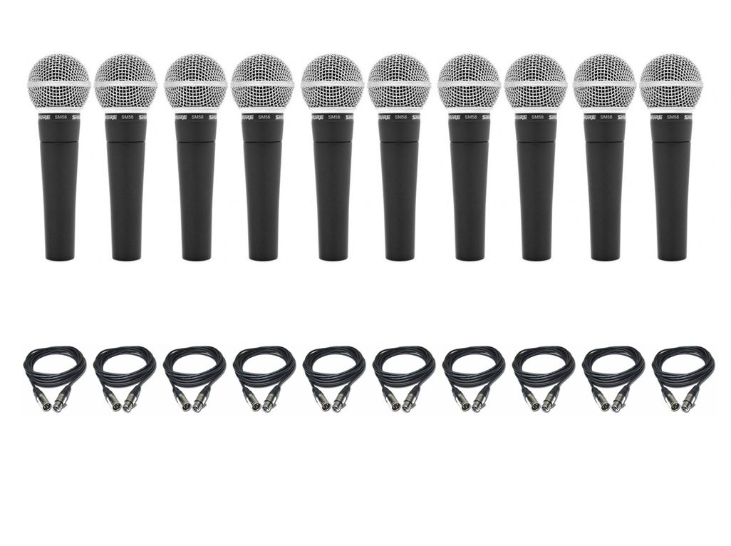 Shure SM 58 LCE - zestaw 10 mikrofonów + kable