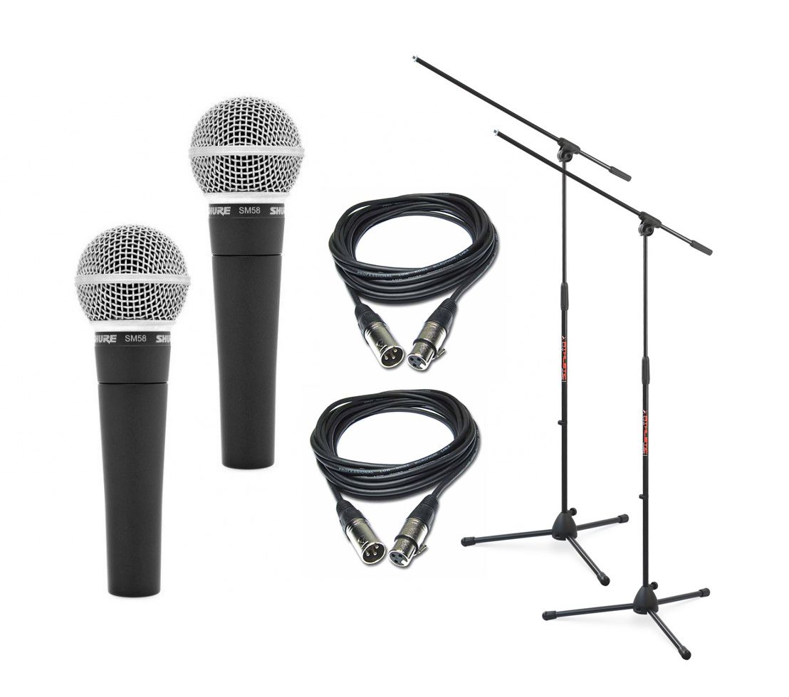 Shure SM 58 LCE - zestaw 2 mikrofony + statywy + kable