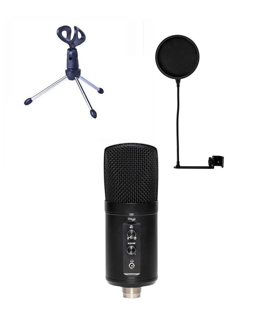 Stagg SUSM60D - mikrofon pojemnościowy USB + statyw + pop filtr