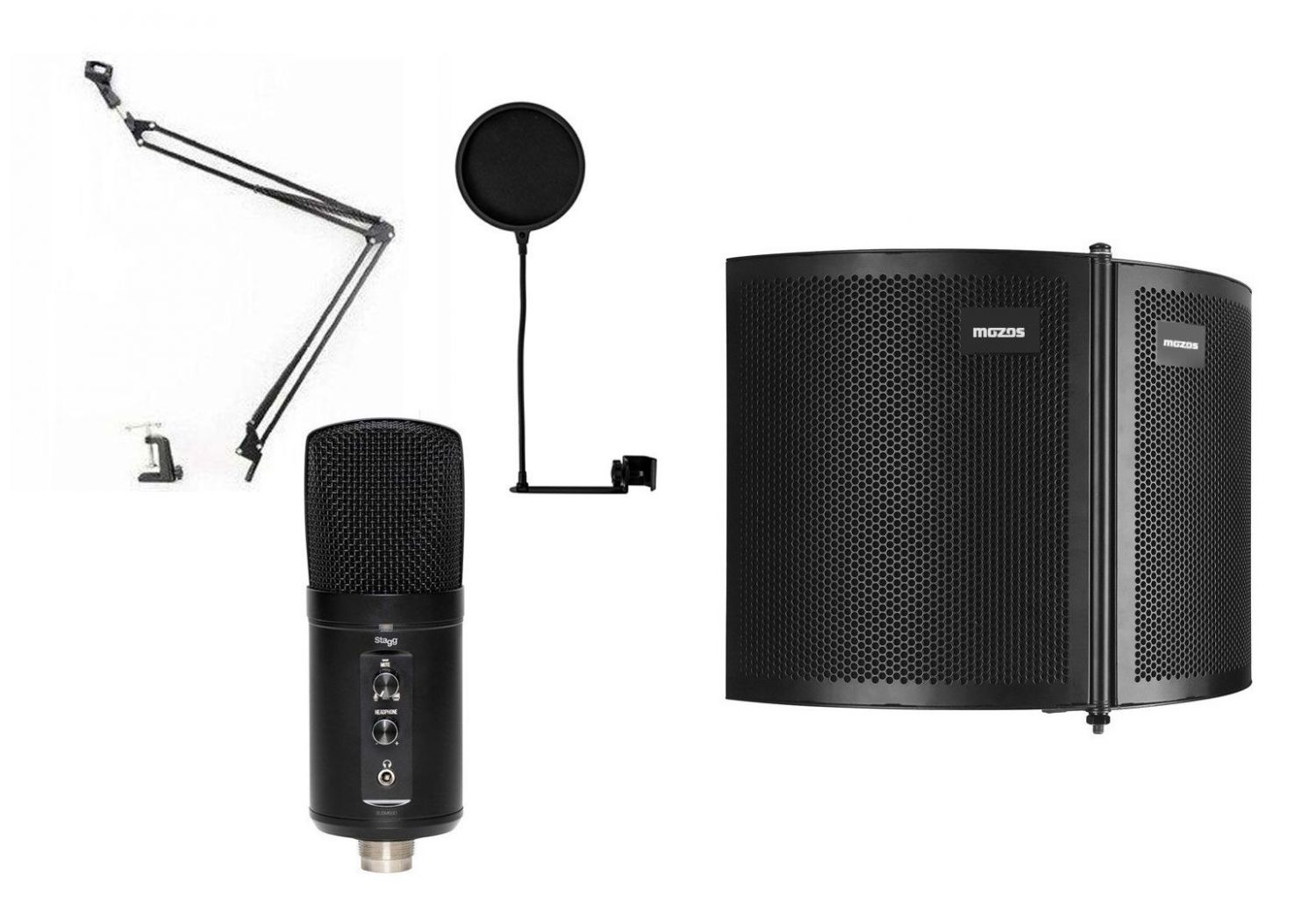 Stagg SUSM60D - mikrofon pojemnościowy USB + statyw + pop filtr + ekran akustyczny