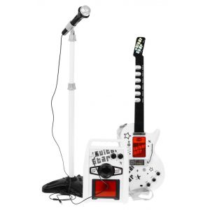 Duża GITARA ELEKTRYCZNA + stojak + MIKROFON + piec HK-9010D