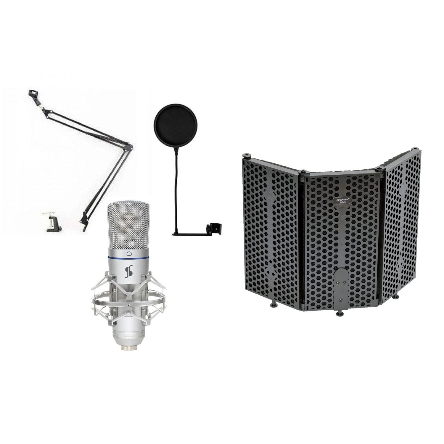 Stagg SUSM50 - mikrofon studyjny USB + ekran akustyczny + pop filtr + statyw