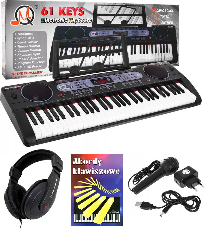 Duży KEYBOARD SYNTEZATOR ORGANY z wejściem USB MQ-602UFB + książeczka + słuchawki