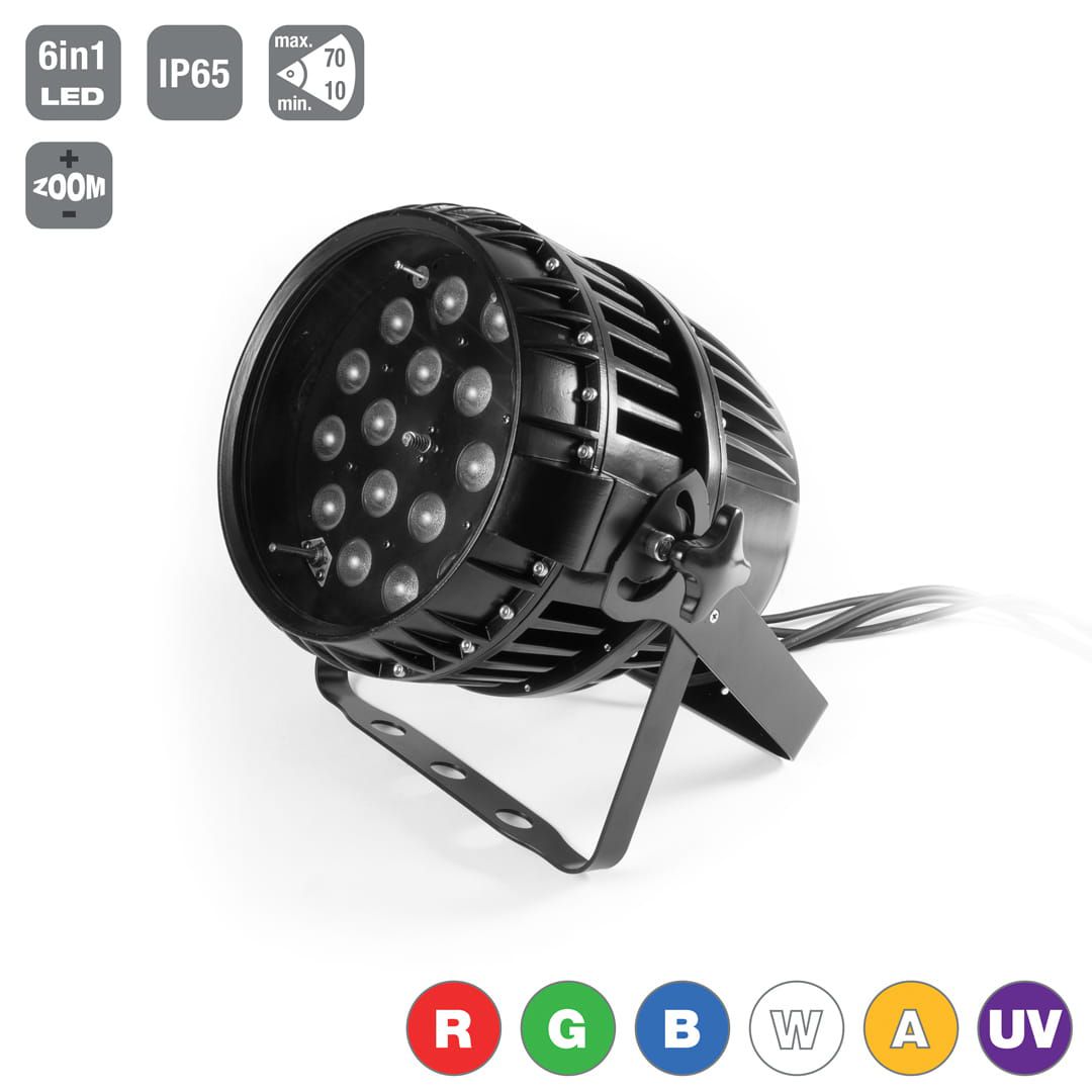 Flash LED PAR 64 18x15W 6in1 RGBWA+UV Zoom IP65 - reflektor F7100323