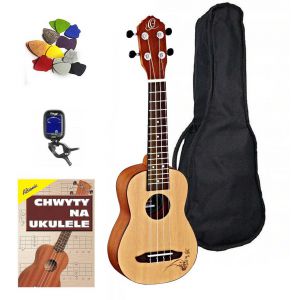 ORTEGA RU5-SO - Ukulele sopranowe + tuner + książka + kostka + pokrowiec