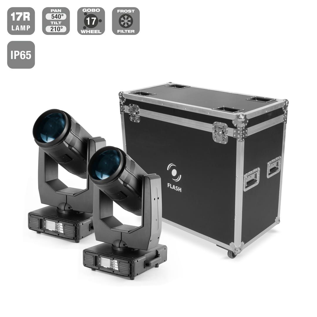 Flash 2x Moving Head 17R Beam IP65 + Case Flash 2x Moving Head 17R Beam IP65 + Case F7110001