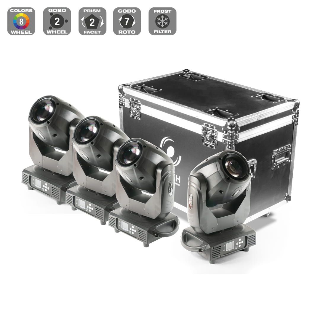 Flash 4x Moving Head LED 150W Spot + Case Flash 4x Moving Head LED 150W Spot + Case F7100501