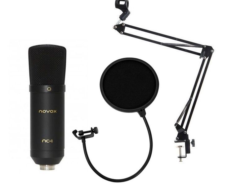 Novox NC-1 black - mikrofon pojemnościowy USB + pop filtr + statyw stołowy