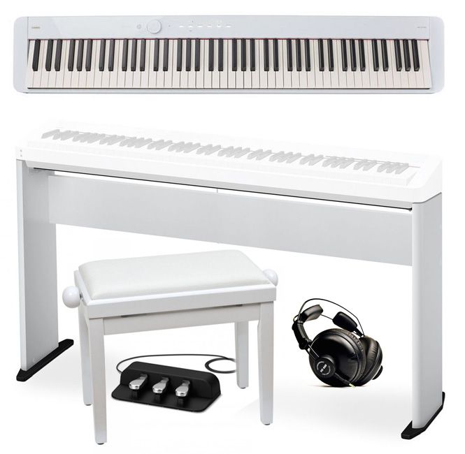 CASIO PX-S1100 WE - pianino cyfrowe + statyw + ława + kontroler nożny + słuchawki