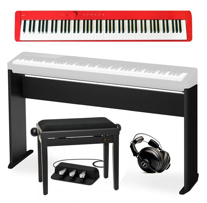 CASIO PX-S1100 RD - pianino cyfrowe + statyw + ława + kontroler nożny + słuchawki
