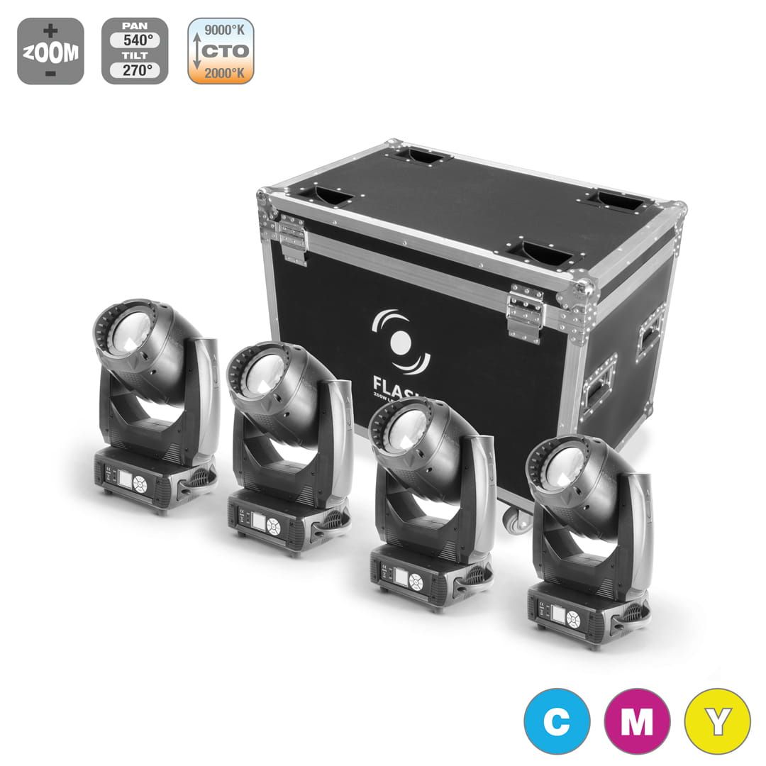 Flash 4x LED MOVING HEAD 200W CMY WASH + CASE (ZESTAW)