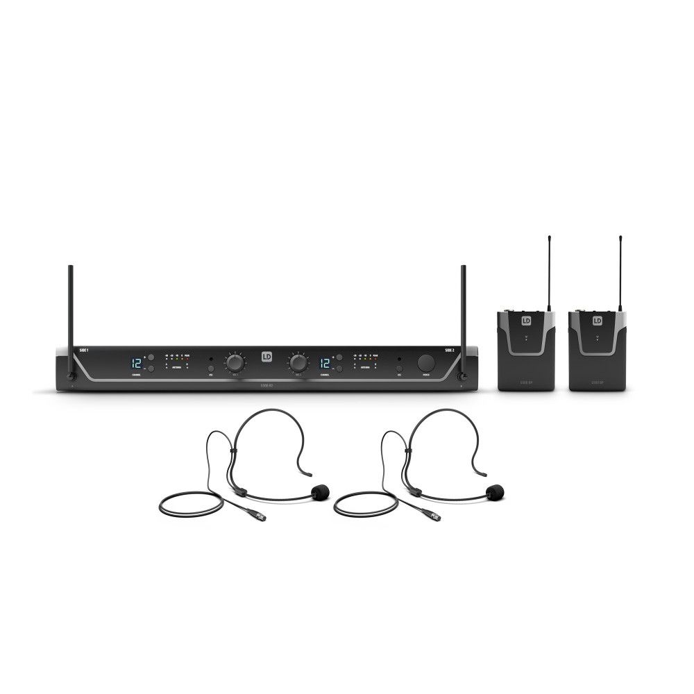 LD Systems U305 BPH 2 - Dual - System mikrofonów bezprzewodowych z 2 x Bodypack i 2 x zestawem słuchawkowym - 584 - 608 MHz