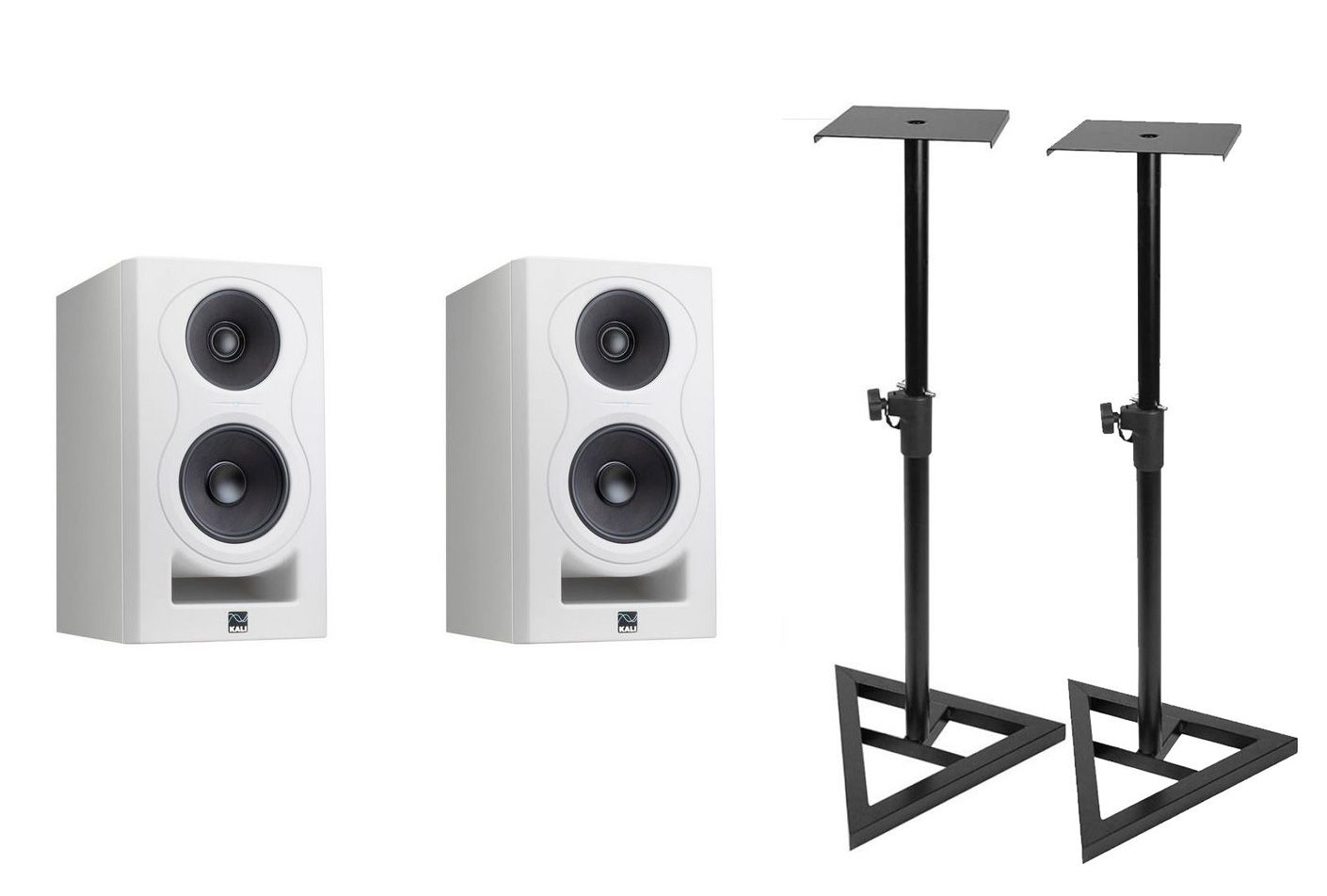 Kali Audio 2x IN-5W - monitory studyjne aktywne, białe (para) + statywy