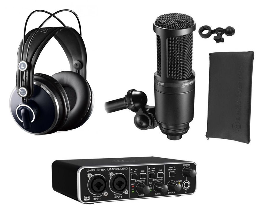 Behringer UMC202HD - interfejs audio / MIDI + słuchawki K 271 MK II + mikrofon AT2020