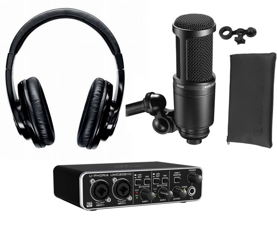 Behringer UMC202HD - interfejs audio / MIDI + słuchawki SRH240A + mikrofon AT2020