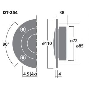 BXB DT-254 - Kopułkowy głośnik wysokotonowy HiFi, 150W&ltsub&gtMAX&lt/sub&gt, 90W&ltsub&gtRMS&lt/sub&gt, 8Ω