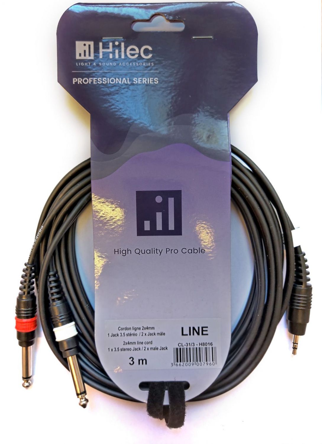 HILEC CL-31/3 - kabel stereo mjack - 2xjack (3m)