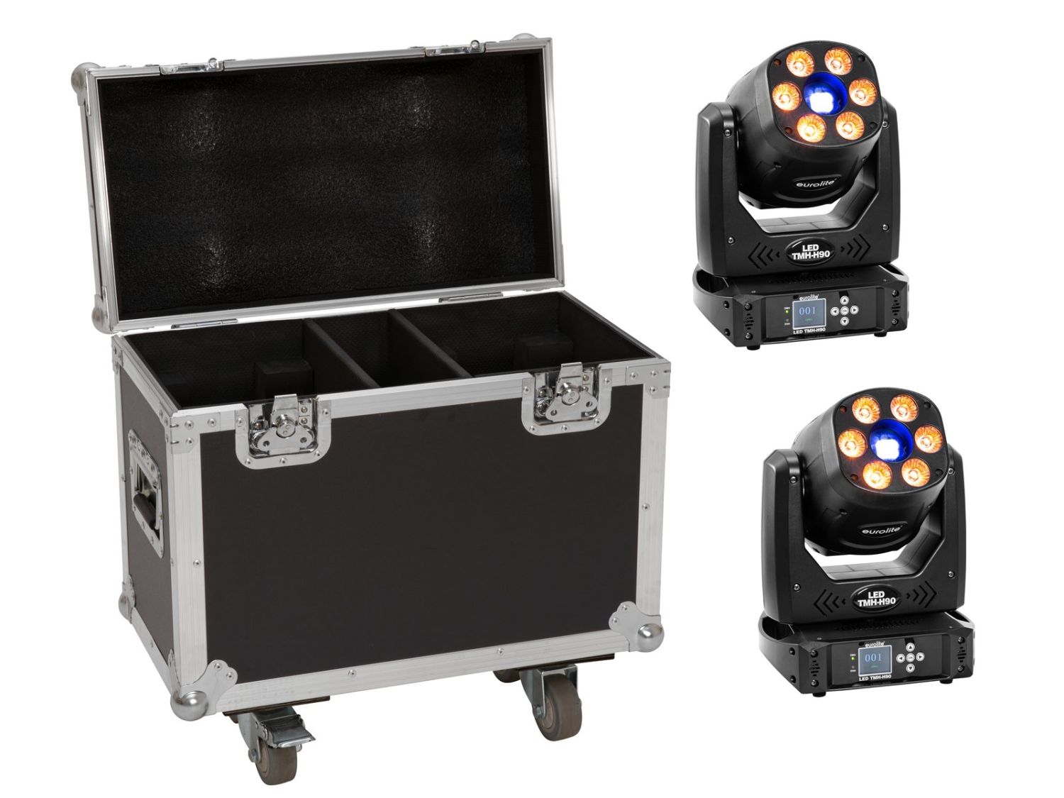 EUROLITE Set 2x LED TMH-H90 + Case with wheels EUROLITE Set 2x LED TMH-H90 + Case with wheels