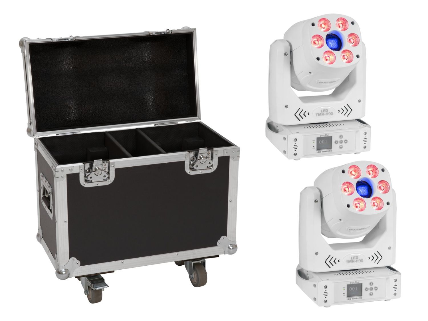 EUROLITE Set 2x LED TMH-H90 Hybrid Moving-Head Spot/Wash COB wh + Case EUROLITE Set 2x LED TMH-H90 Hybrid Moving-Head Spot/Wash COB wh + Case
