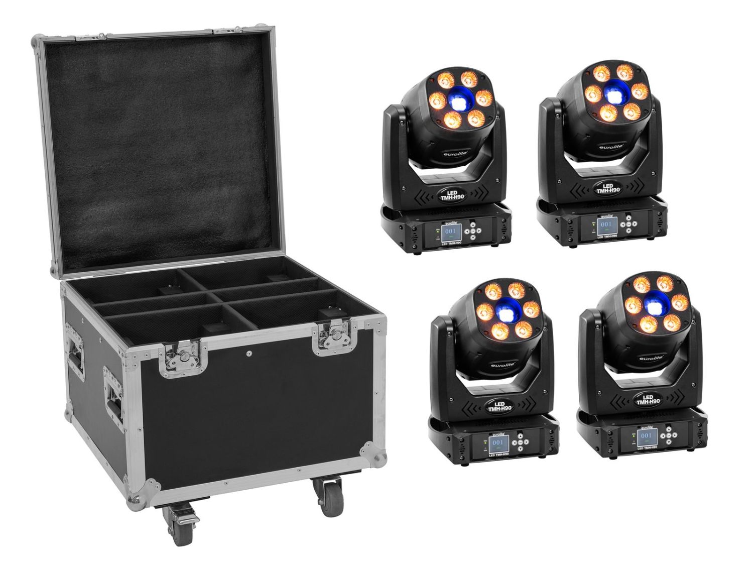 EUROLITE Set 4x LED TMH-H90 + Case with wheels EUROLITE Set 4x LED TMH-H90 + Case with wheels