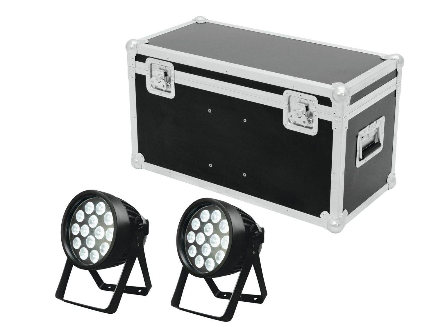 EUROLITE Set 2x LED IP PAR 14x8W QCL + Case EUROLITE Set 2x LED IP PAR 14x8W QCL + Case - reflektor PAR (para) ze skrzynią transportową