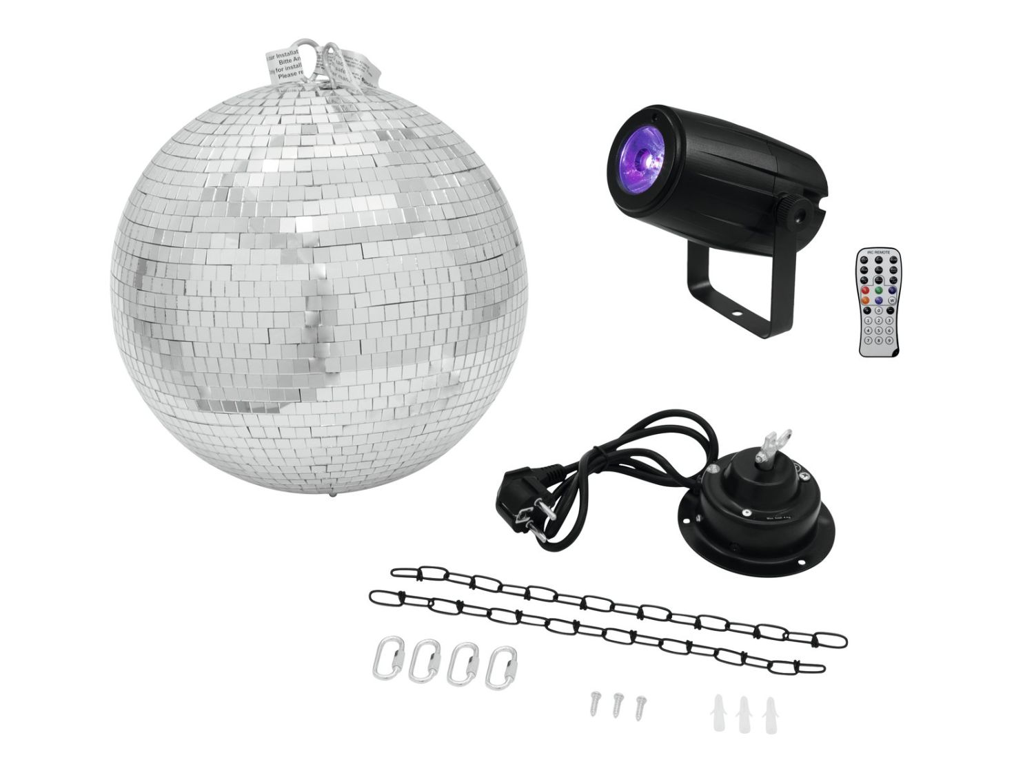 EUROLITE Mirror Ball 30cm with motor + LED PST-5 QCL Spot bk EUROLITE Mirror Ball 30cm with motor + LED PST-5 QCL Spot bk