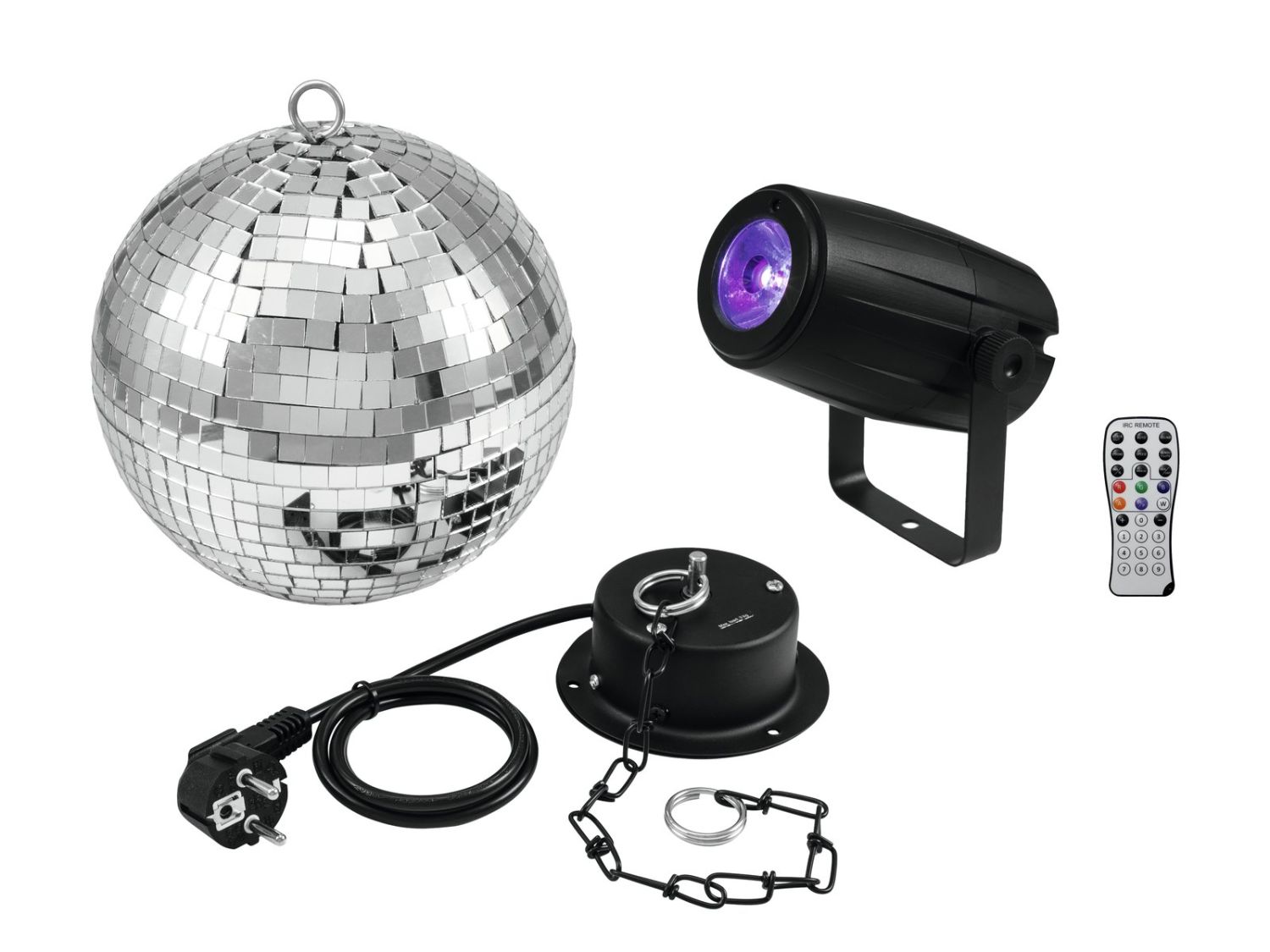 EUROLITE Mirror Ball 20cm with motor + LED PST-5 QCL Spot bk EUROLITE Mirror Ball 20cm with motor + LED PST-5 QCL Spot bk - kula lustrzana zestaw