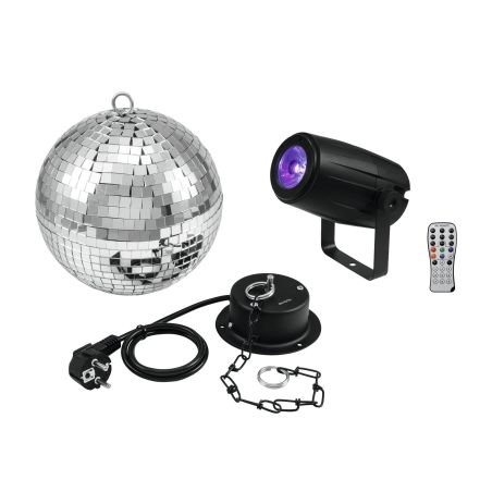 EUROLITE Mirror Ball 20cm with motor + LED PST-5 QCL Spot bk