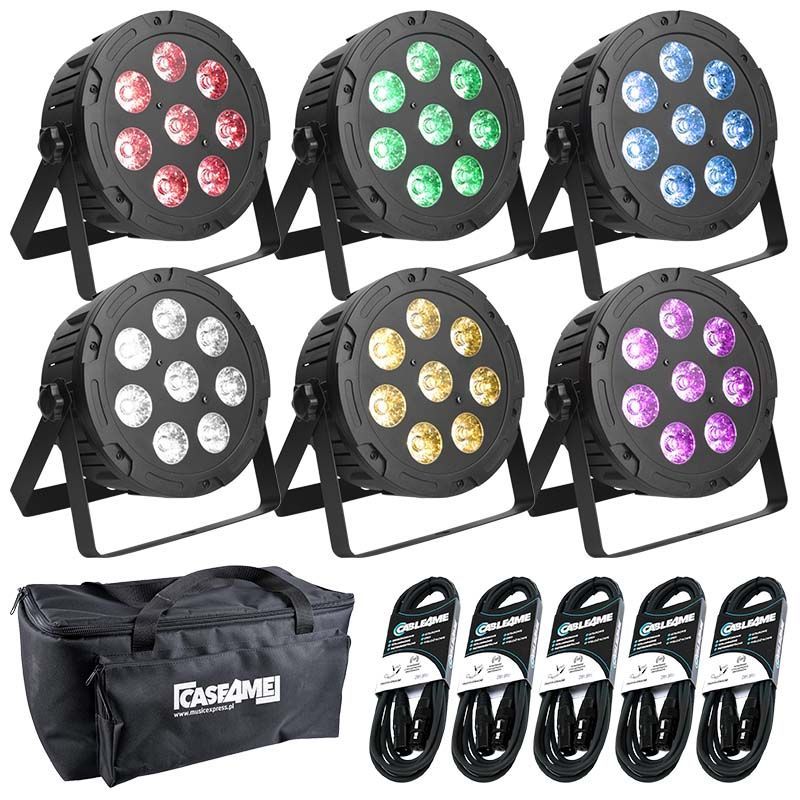 LIGHT4ME PENTA PAR 8x12W MKII RGBWA LED slim x 6 + pokrowiec + 5 x przewód DMX