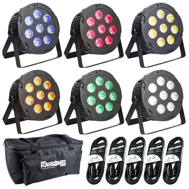 LIGHT4ME QUAD PAR 8x10W MKII RGBW LED slim płaski 6 szt. + przewód DMX 5 szt. + pokrowiec