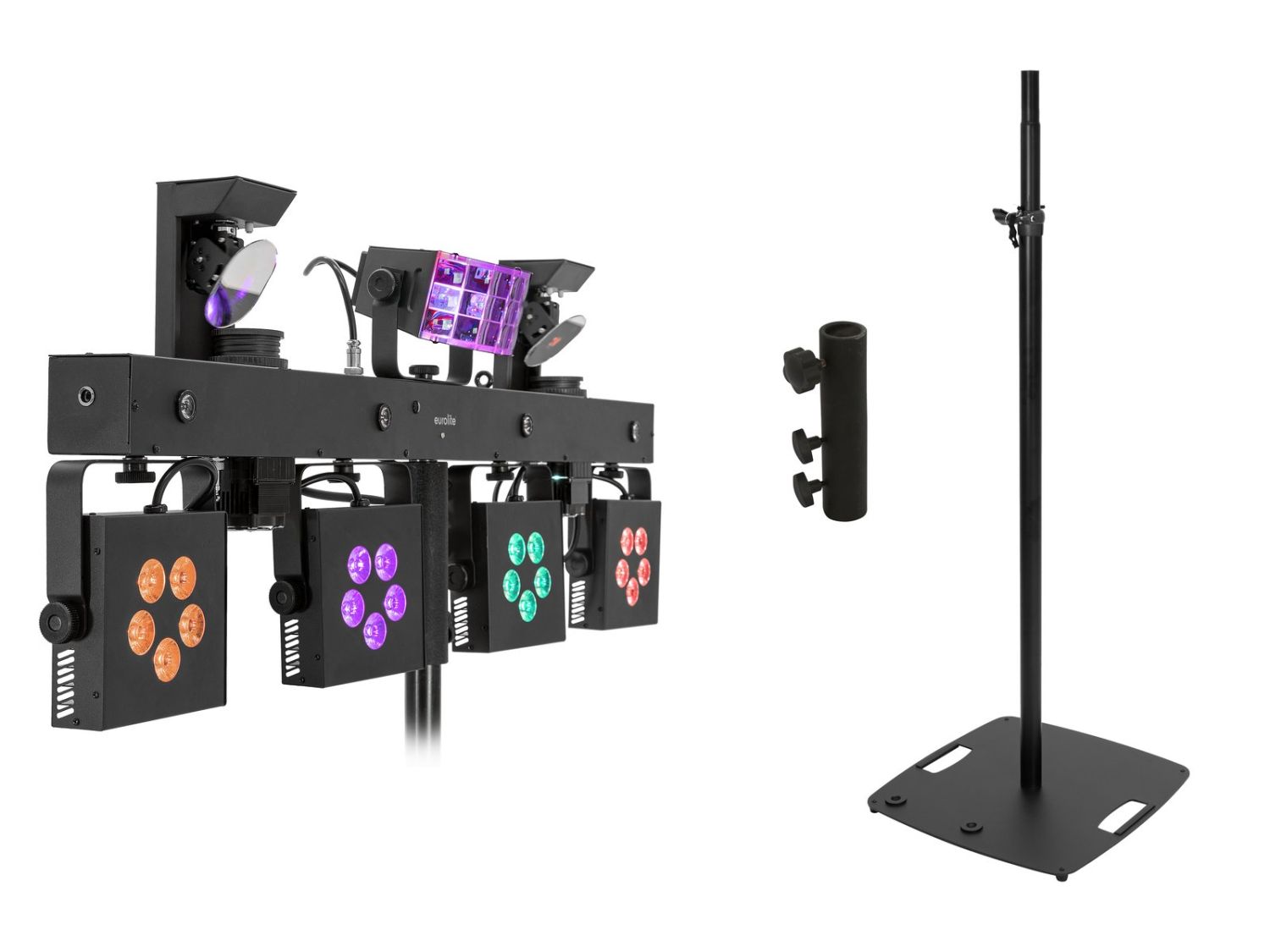 EUROLITE Set LED KLS Scan Pro Next FX Compact Light Set + BPS-3 Loudspeaker Stand black