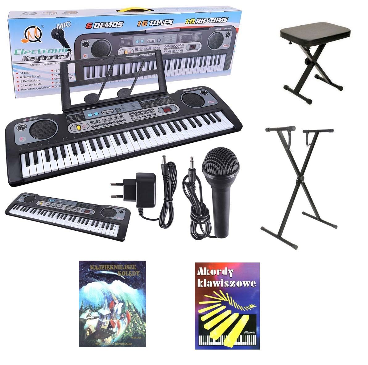 MQ 6119 KEYBOARD klawisze organy z mikrofonem dla dzieci + ława + statyw + kolędy + akordy